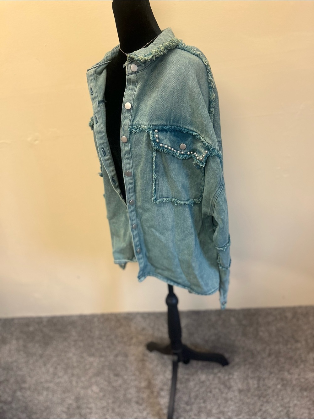 POL Denim Shacket in Teal Blue-Size M - Picture 4 of 7